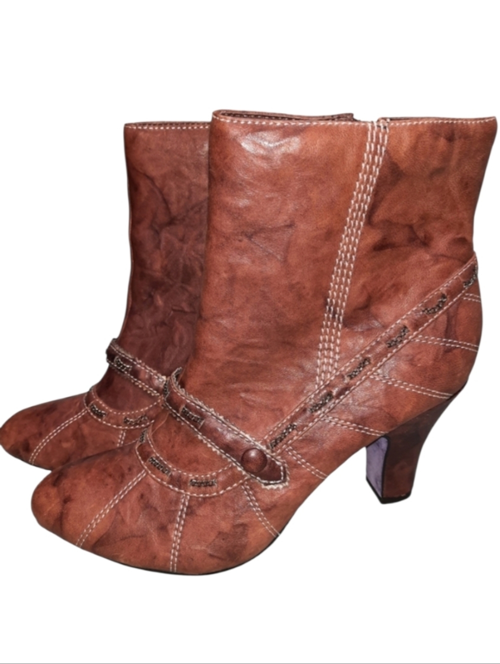 Bobbi Blu Amethyst Brown Leather Retro Granny Boot SZ 9M
